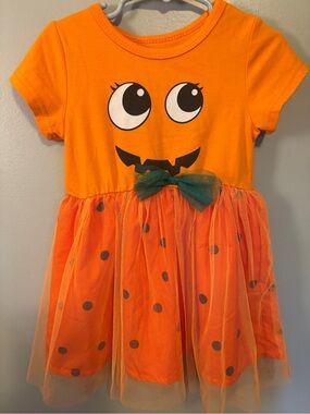 Kids Orange Pumpkin Tulle Dress 2T
